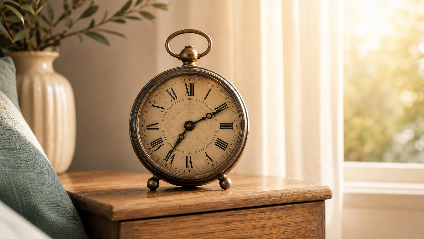 Vintage aesthetic clock in warm morning light